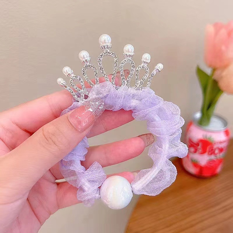 1 Dây Cột Tóc Hình Vương Miện Đính Ngọc Trai Ba Chiều Co Giãn Dễ Thương Dành Cho Bé Gái