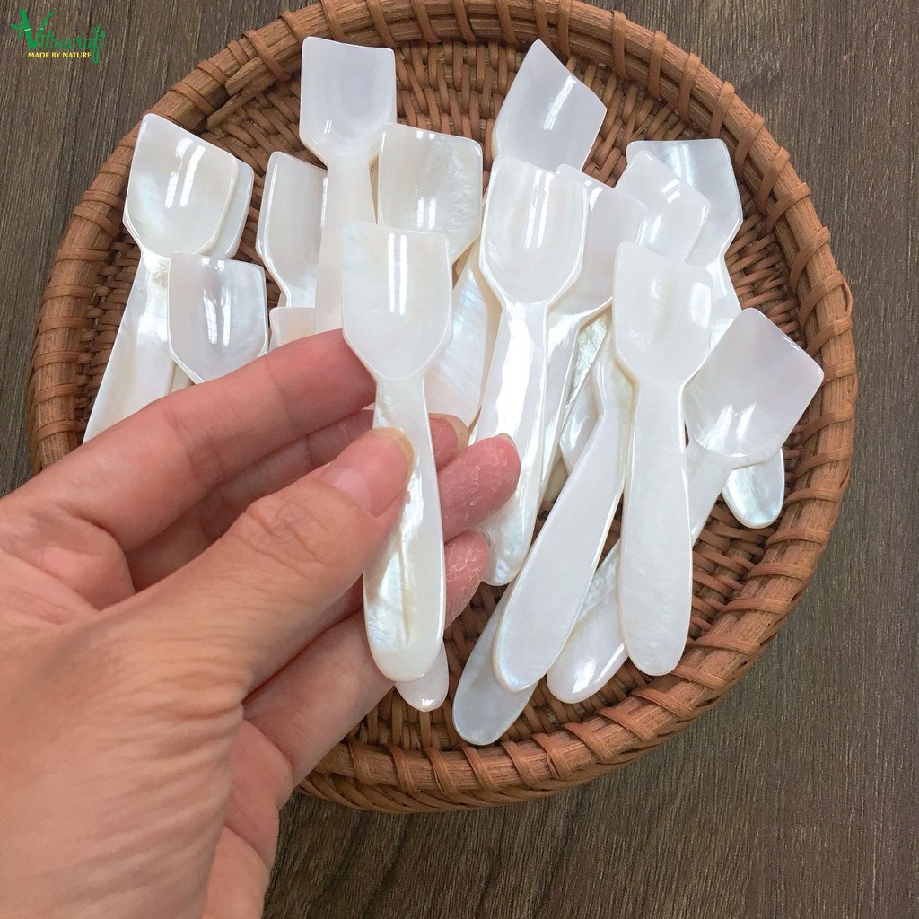 Bộ 5 Thìa, muỗng mini Cafe, Thìa uông Trà, Thìa yogurt Thìa ăn kem, bánh kem đươc làm từ vỏ trai tự nhiên