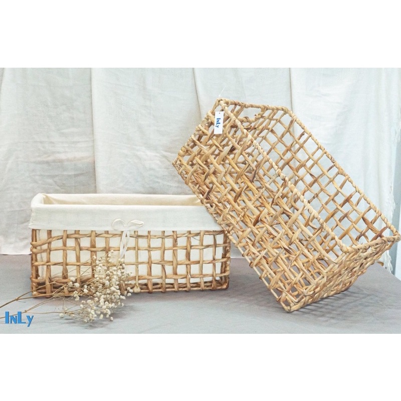 Bán sỉ Bộ giỏ chữ nhật lục bình đan ô cờ dùng để đựng đồ, nhà bếp, phòng tắm, khách sạn...