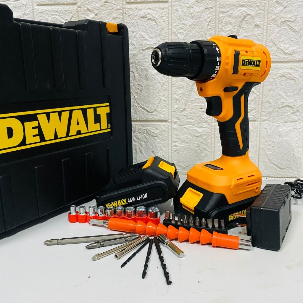 Máy khoan pin Dewalt 48Vf KHÔNG CHỔI THAN TẶNG KÈM PHỤ KIỆN