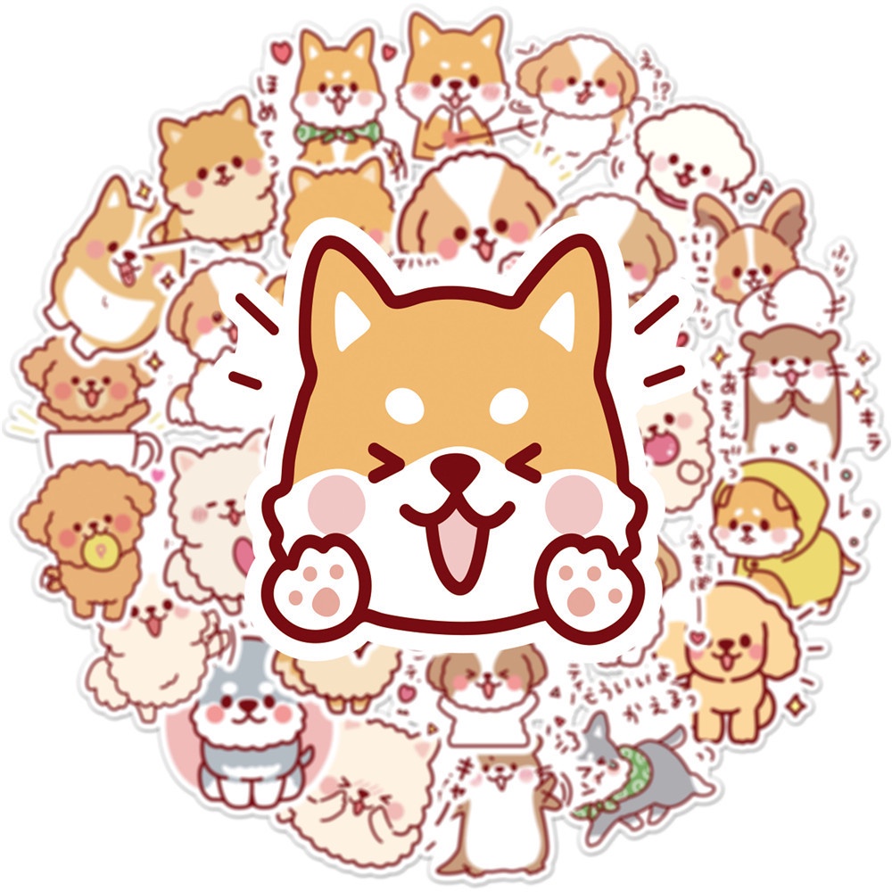 Set 50 chiếc sticker chống thấm nước HÌNH CHÓ SHIBA DỄ THƯƠNG dán mũ bảo hiểm, laptop, vali, ốp điện thoại