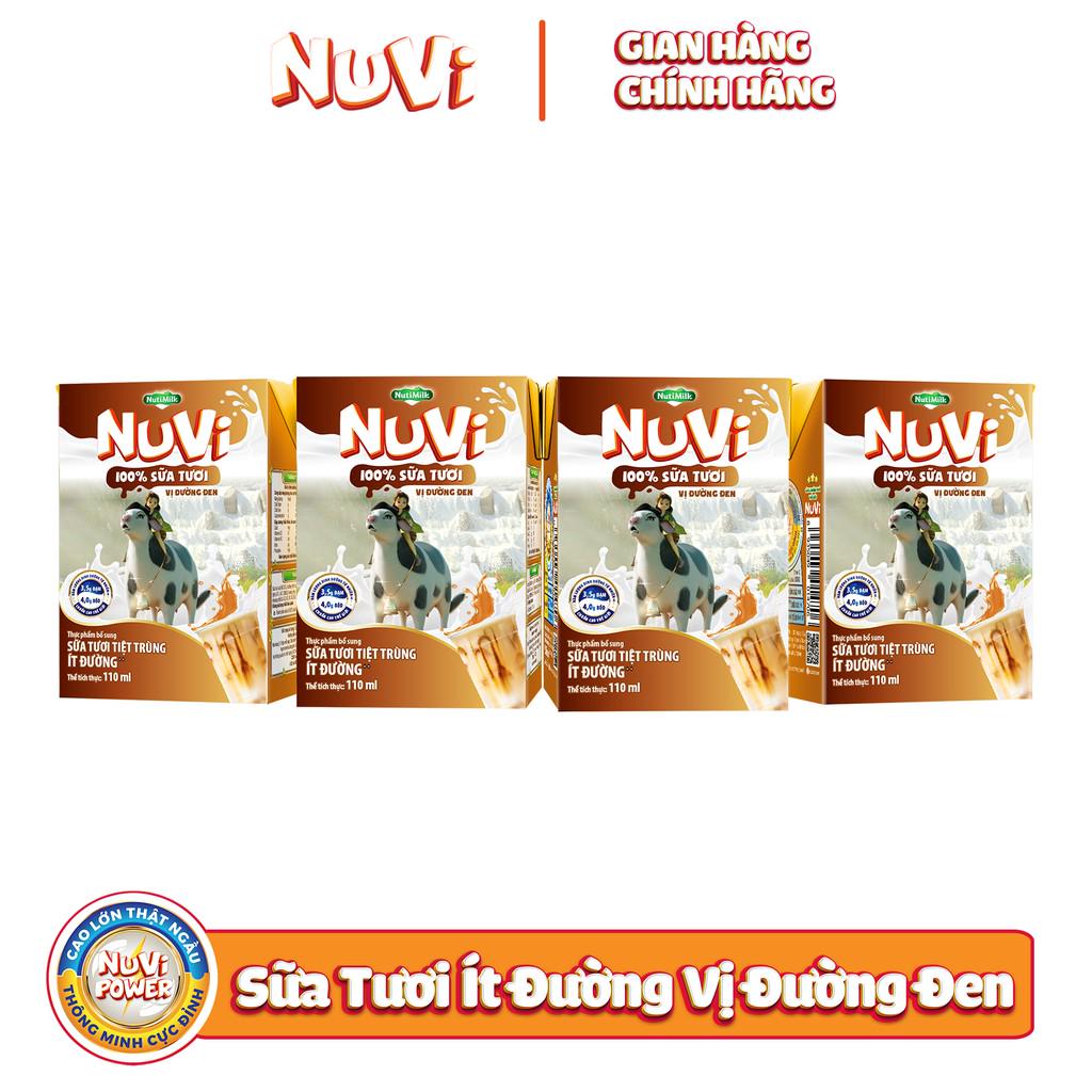 Thùng 48 hộp Nutimilk NuVi 100% Sữa Tươi – ST Tiệt Trùng Ít Đường Vị Đường Đen hộp 110ml