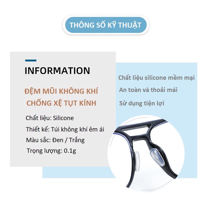 Phụ kiện Đệm mũi không khí chống xệ tụt kính, khắc phục kính chạm lông mi, chạm gò má, sống mũi thấp (1 cặp)