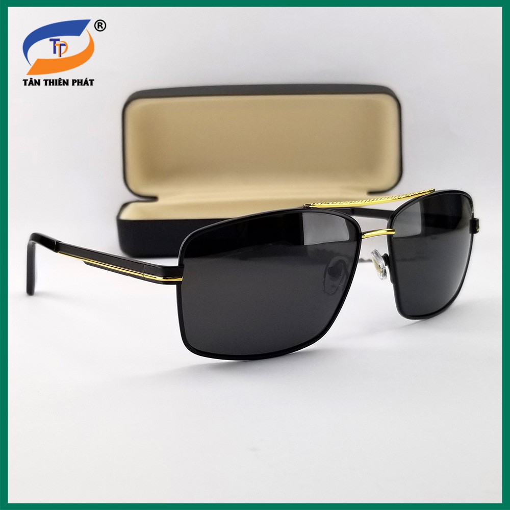 Mắt kính mát nam form chữ nhật màu đen viền vàng 5807. Tròng kính Polarized phân cực chống nắng, chống bụi, tia UV