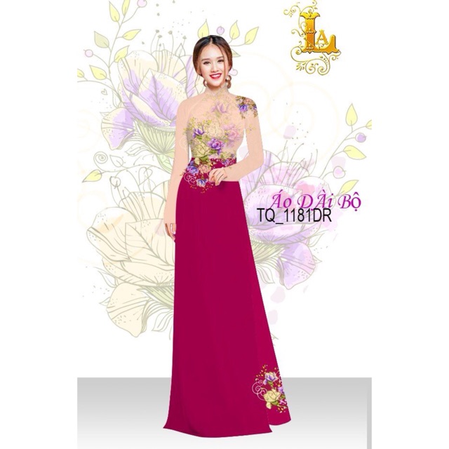 Vải Áo Dài Tằm Ý/ Lụa Nhật Hoa Thân Và Quần Phối Màu Nude