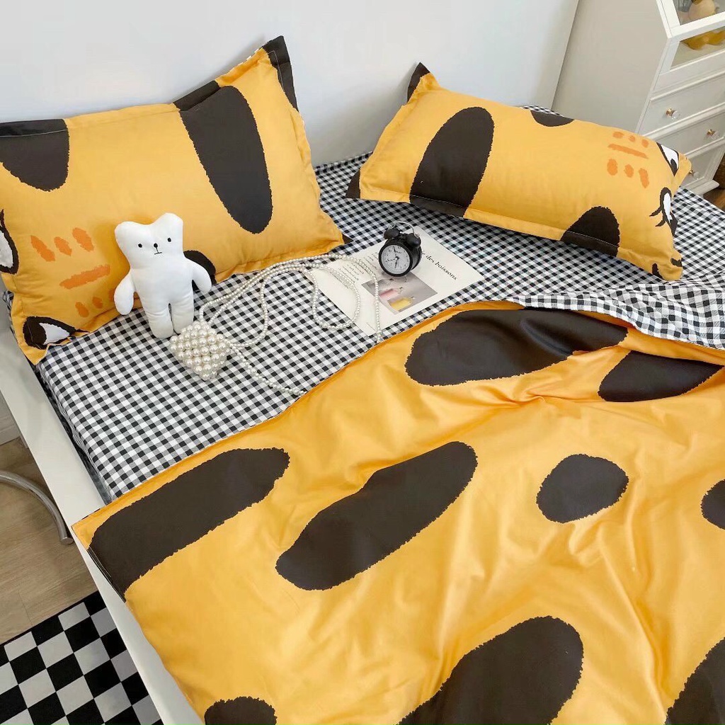 Bộ chăn ga gối Cotton poly M2T bedding gồm vỏ chăn mền, drap ga giường và 2 vỏ gối nằm họa tiết Hổ vằn