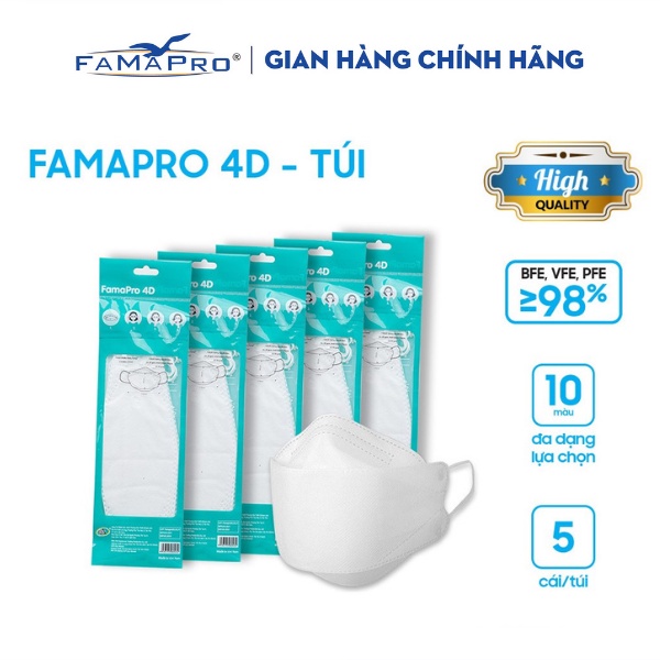 [TÚI-5 CÁI] COMBO 5 TÚI Khẩu trang y tế cao cấp kháng khuẩn 3 lớp Famapro 4D