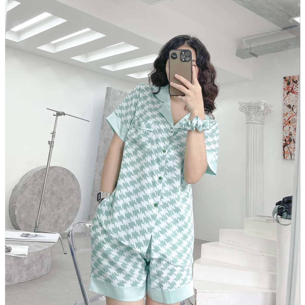 Bộ đồ ngủ nữ pijama mặc nhà cộc tay chất lụa mango, đồ bộ mặc nhà họa tiết cute dễ thương