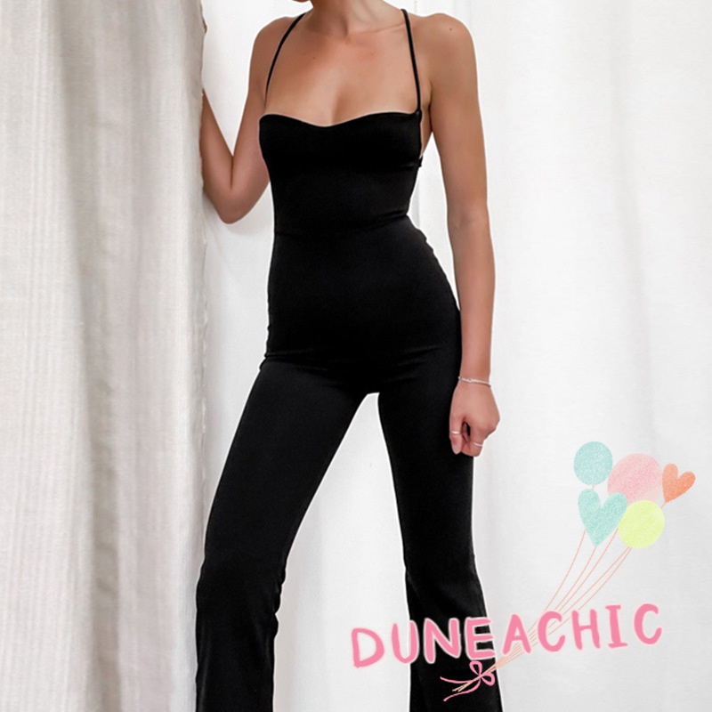 Áo liền quần Hai Dây Màu Trơn Hở Lưng Gợi Cảm Cho Nữ