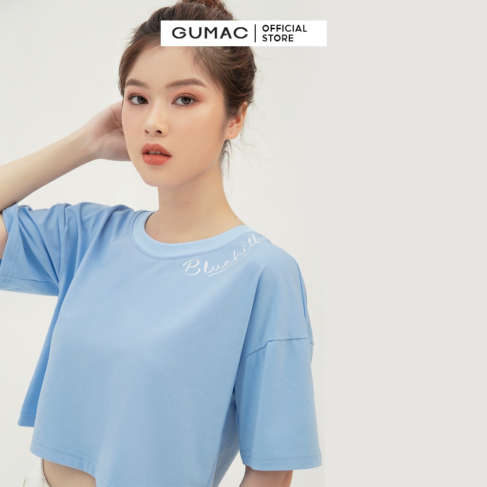 [Mã WABRGU100 giảm 15% đơn 249K tối đa 100k] Áo croptop nữ in chữ GUMAC phong cách uzzlang cá tính màu xanh ATB335 | BigBuy360 - bigbuy360.vn