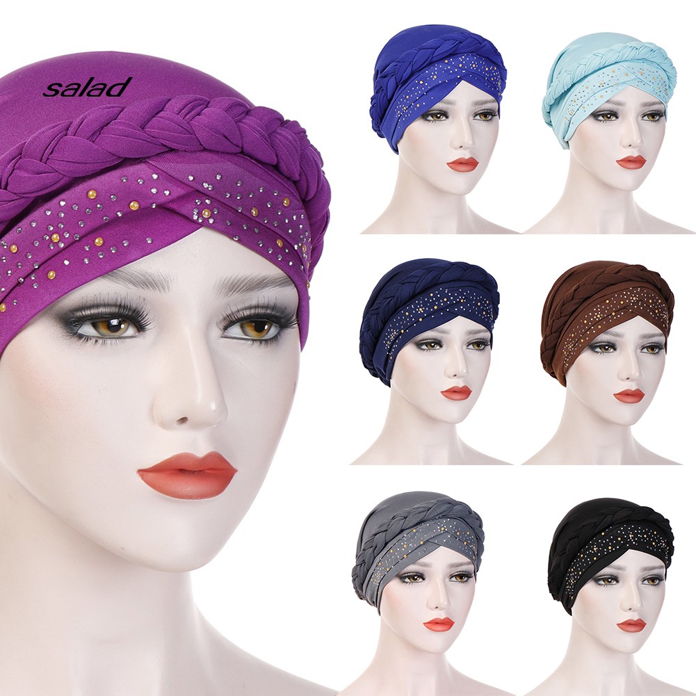 Mũ Turban Trùm Đầu Đính Đá Lấp Lánh Thời Trang Cho Phụ Nữ Hồi Giáo