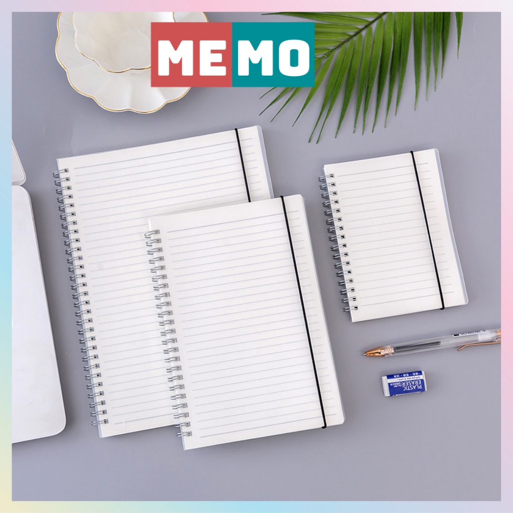 Sổ tay ghi chép lò xo MEMO bìa còng A6, A5, B5 nhựa trong suốt, giấy cực đẹp làm bullet journal