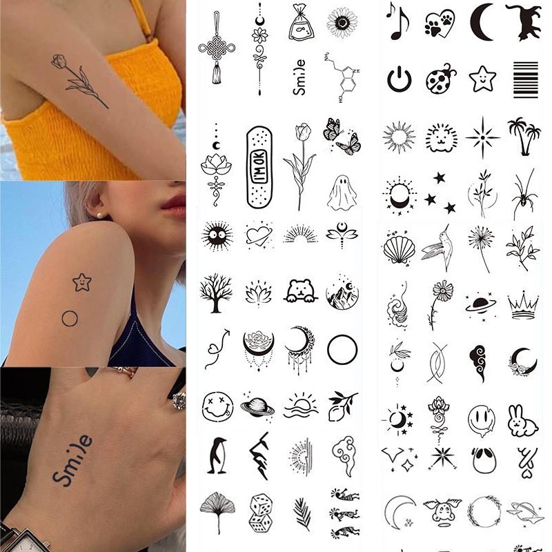 Set 5 Hình Xăm Dán Tạm Thời Chống Thấm Nước Màu Đen Dành Cho Nam Và Nữ