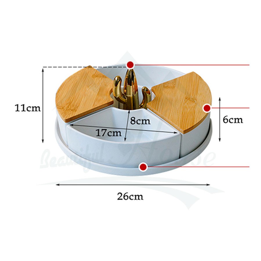 [Xả Kho Giá Sốc]Khay Mứt Tết, Hộp Mứt Đựng Hoa Quả Bánh Kẹo Bằng Sứ Nắp Gỗ Chi Tiết Xương Rồng M03