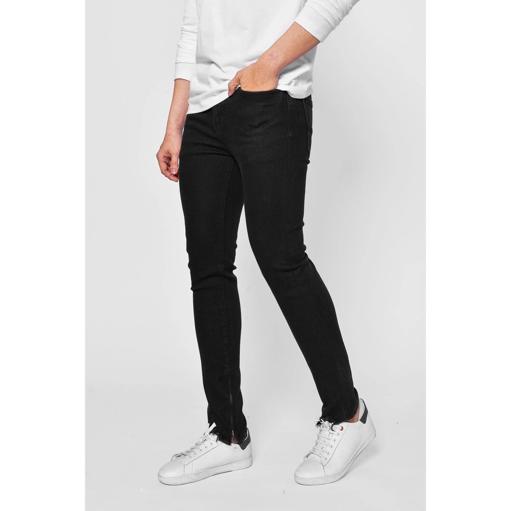 Quần jean nam - Quần Jeans Đen rách lai khóa ZIP ống form skinny - shop LA STORE