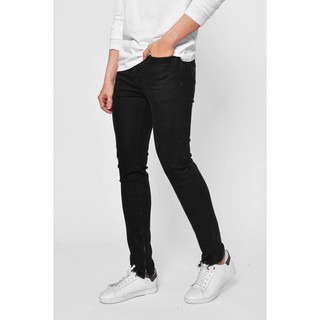Quần jean nam - Quần Jeans Đen rách lai khóa ZIP ống form skinny - shop LA STORE