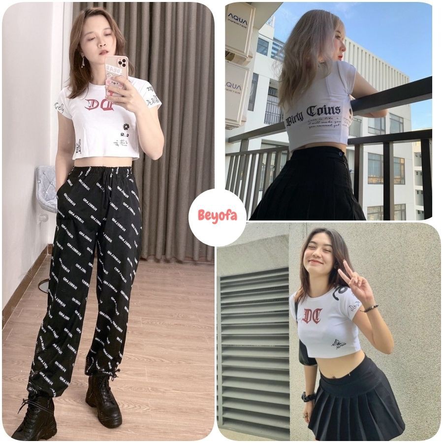 Áo croptop nữ ôm body in hình bướm, chữ dg - áo cộc tay nữ dáng ngắn kiểu bó