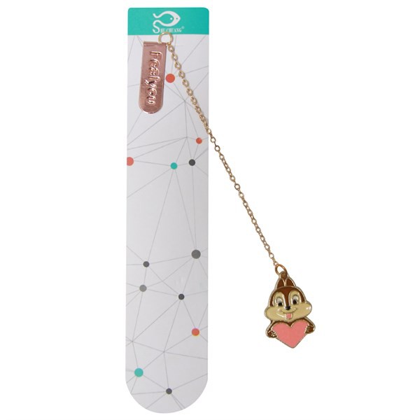 Bookmark Kẹp Sách Kim Loại Phối Charm Hình Sóc Ôm Tim