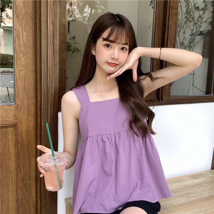 [ Mã WASTAPR giảm 10K đơn 50K] (ĐŨI L1) ÁO BABYDOLL 2 DÂY THẮT NƠ LƯNG TÍM BE TRẮNG ULZZANG - ÁO ĐŨI DÂY BẢN TO NƠ SAU | BigBuy360 - bigbuy360.vn