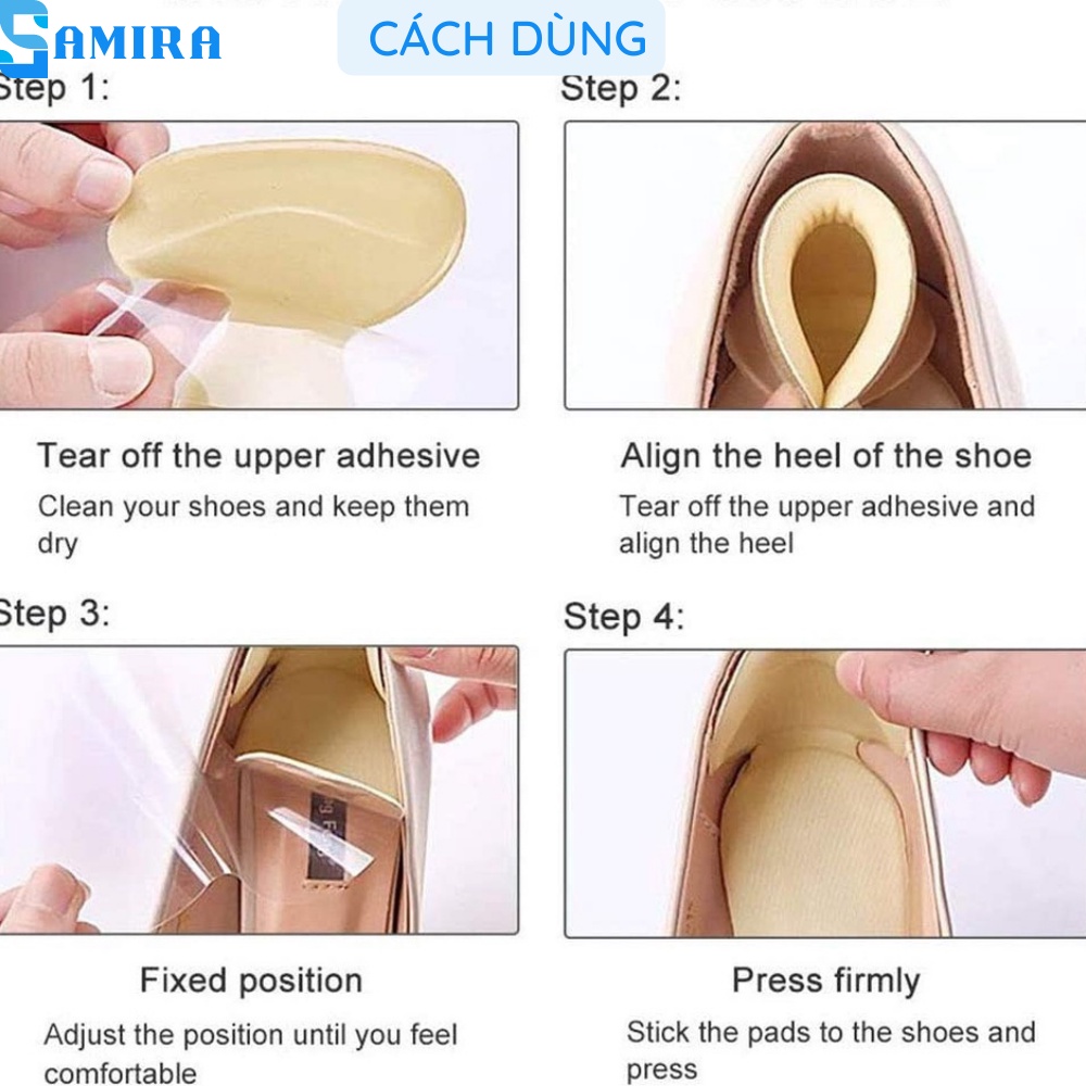 2 Miếng lót giày bảo vệ gót chân chống trượt chống rộng thốn gót tiện lợi có keo dán cố định SA18