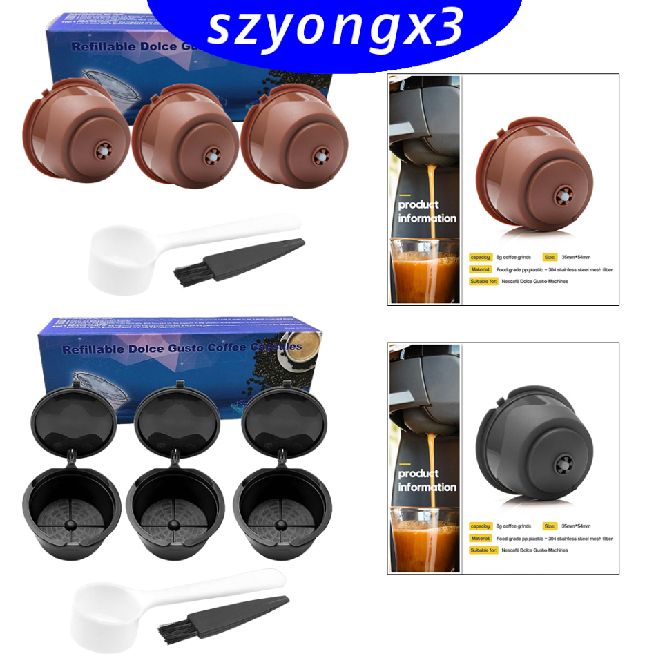 [HeatWave] 3Pcs Reusable Coffee Capsule Filters with Spoon and Cleaning Brush
