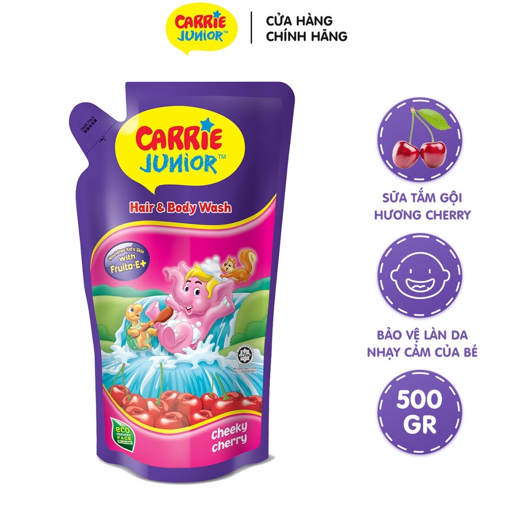 Date 2026- Tặng Voi bông- Sữa Tắm Gội Carrie Junior 700gr Hương Grapeberry / Cherry / Tinh chất sữa