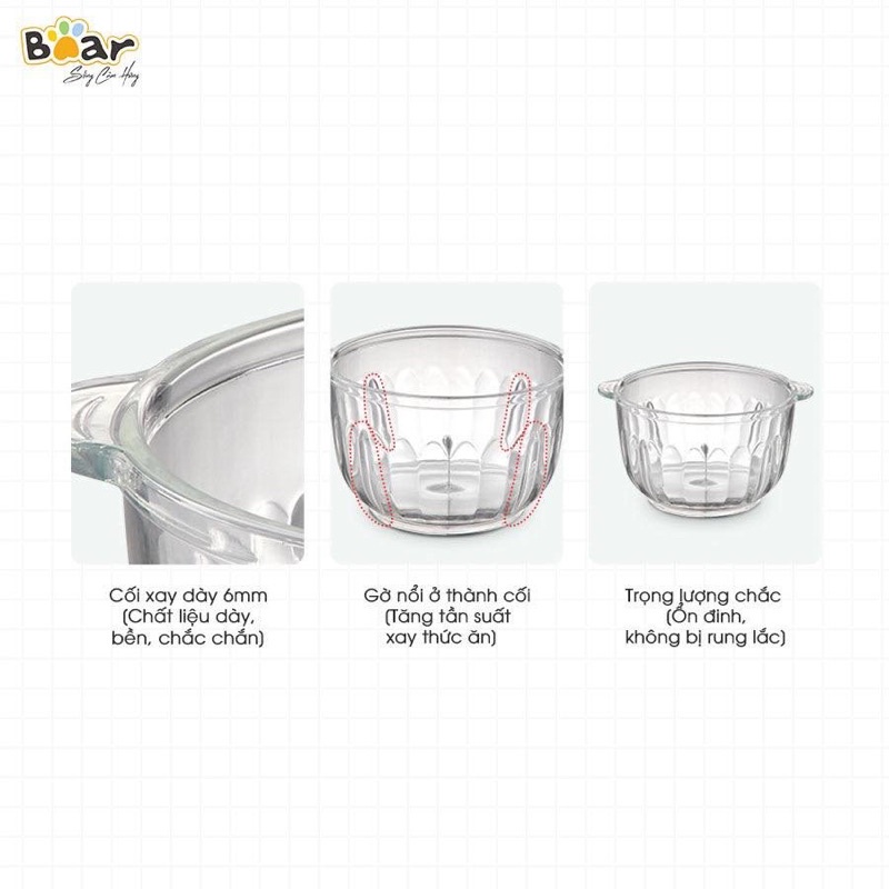 Máy xay thịt đa năng Bear 2.5L QSJ-C04R8S cho gia đình - Xay thực phẩm chế biến đồ ăn Hàng chính hãng Bảo Hành 18 tháng