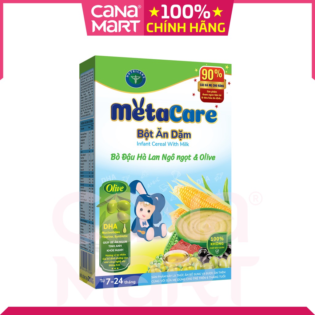 Bột ăn dặm Metacare Bò đậu hà lan ngô ngọt &amp; olive cho bé từ 6-24 tháng tuổi (200g)