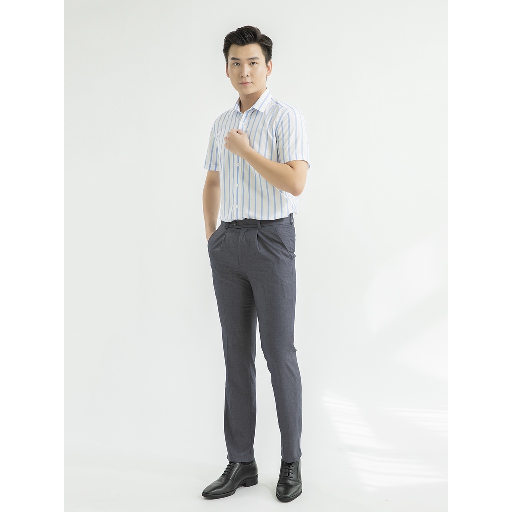 Áo sơ mi nam ngắn tay ARISTINO phom Slim fit, thiết kế tà lượn, họa tiết kẻ xanh trẻ trung, thanh lịch - ASS022S1