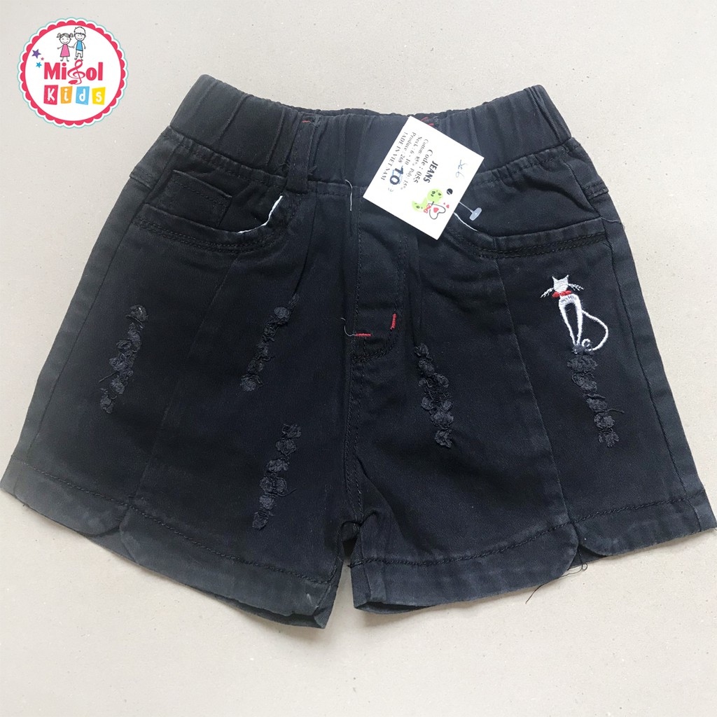 Quần áo bé gái quần jean cho bé gái quần sooc đen thêu mèo co giãn 4 chiều cực mát 1-7 tuổi - Misolkids by huong274
