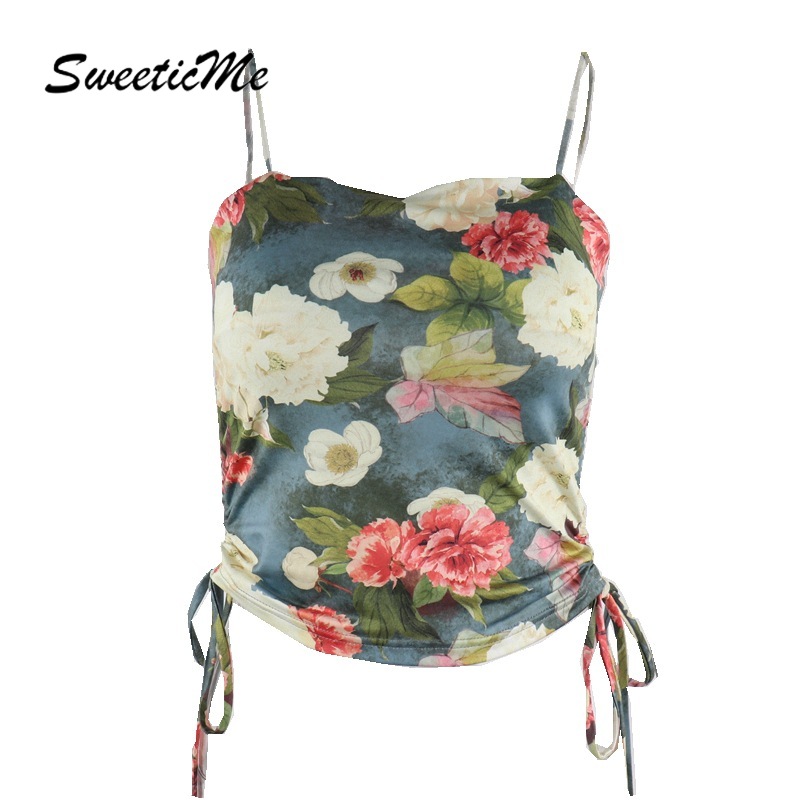 Áo lửng 2 dây in hoa thời trang quyến rũ cho nữ