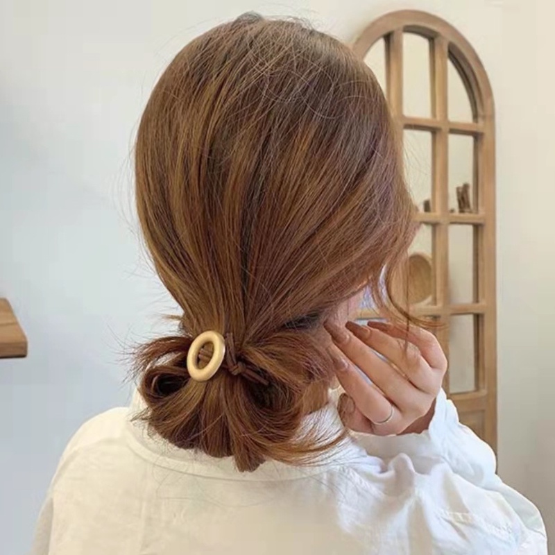 Dây Buộc Tóc Cao Su Mặt Hợp Kim Hình Tròn Đơn Giản Dễ Thương Phong Cách Hàn Quốc