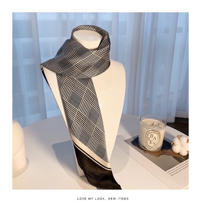 Khăn turban lụa vuông kẻ caro choàng cổ ( có thể quấn thành áo) size 70cm