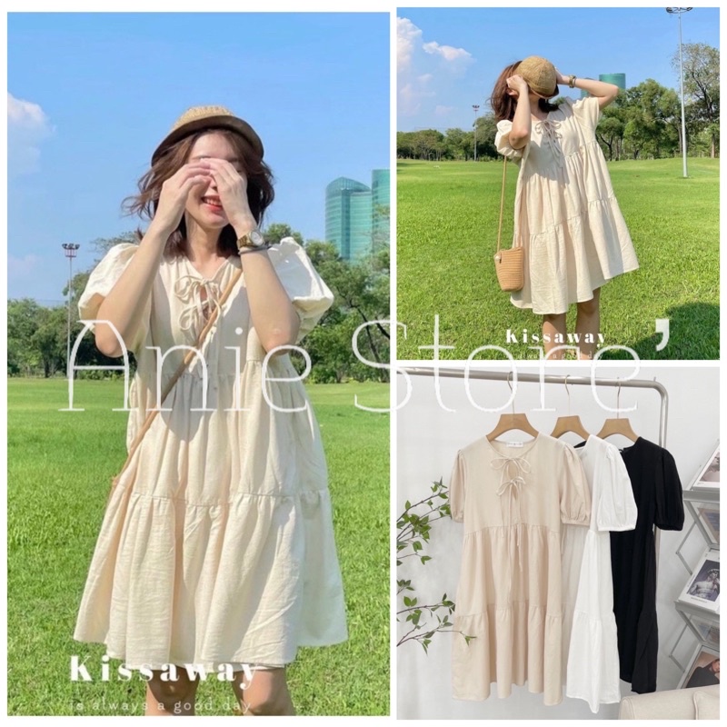 Đầm Babydoll Nữ Buộc Nơ Cộc Tay Dáng Ngắn 🦋 Váy Đũi Lụa Nữ Dây Nơ Dáng Suông 3 Màu 🦋 | BigBuy360 - bigbuy360.vn