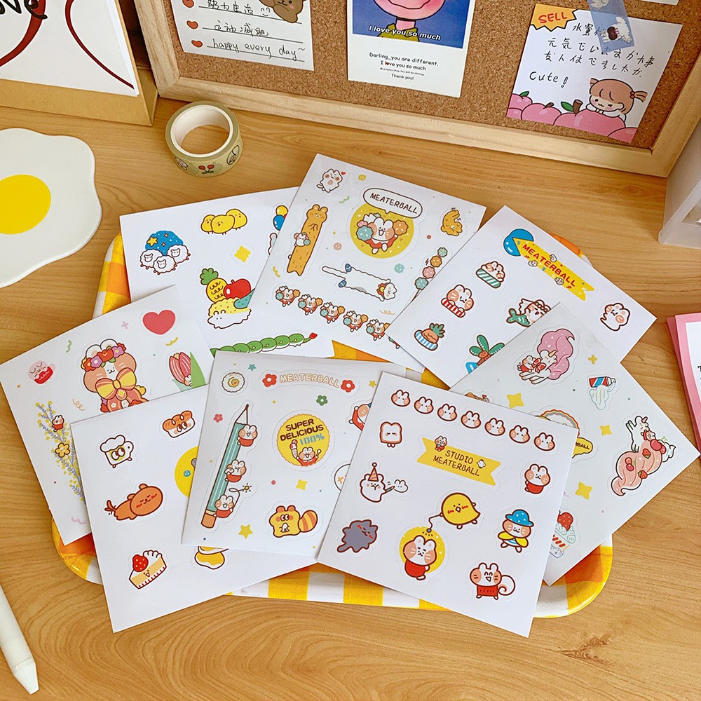 Sticker Dán Trang Trí Set 4 Dán Sổ, Đồ Dùng Thỏ Cam Tăng Động Cute