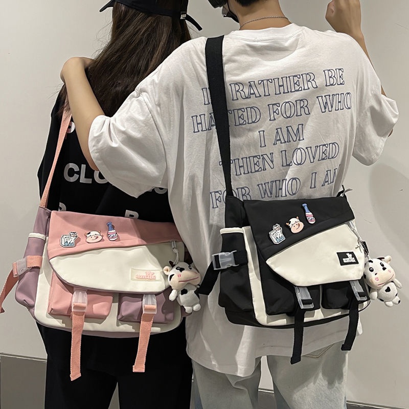 Túi Đeo Chéo Cỡ Lớn Màu Sắc Tương Phản Phong Cách Nhật Bản