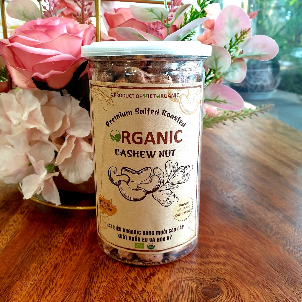 Hạt điều hữu cơ rang muối nguyên lụa Việt Organic 350gr ăn trực tiếp hoặc làm bánh mứt