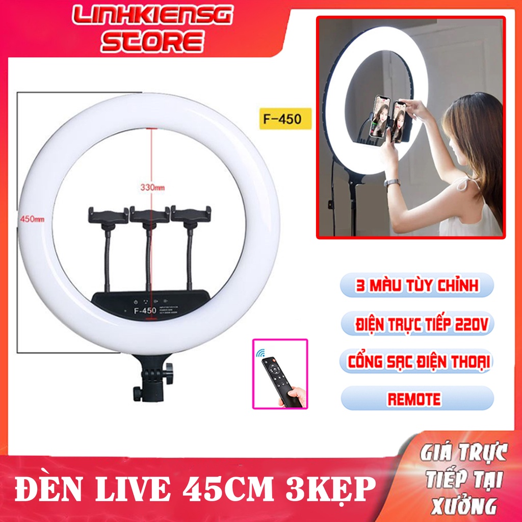 Đèn live stream 45cm 3 kẹp điện thoại KHÔNG CHÂN LiveStream, makeup, phun săm