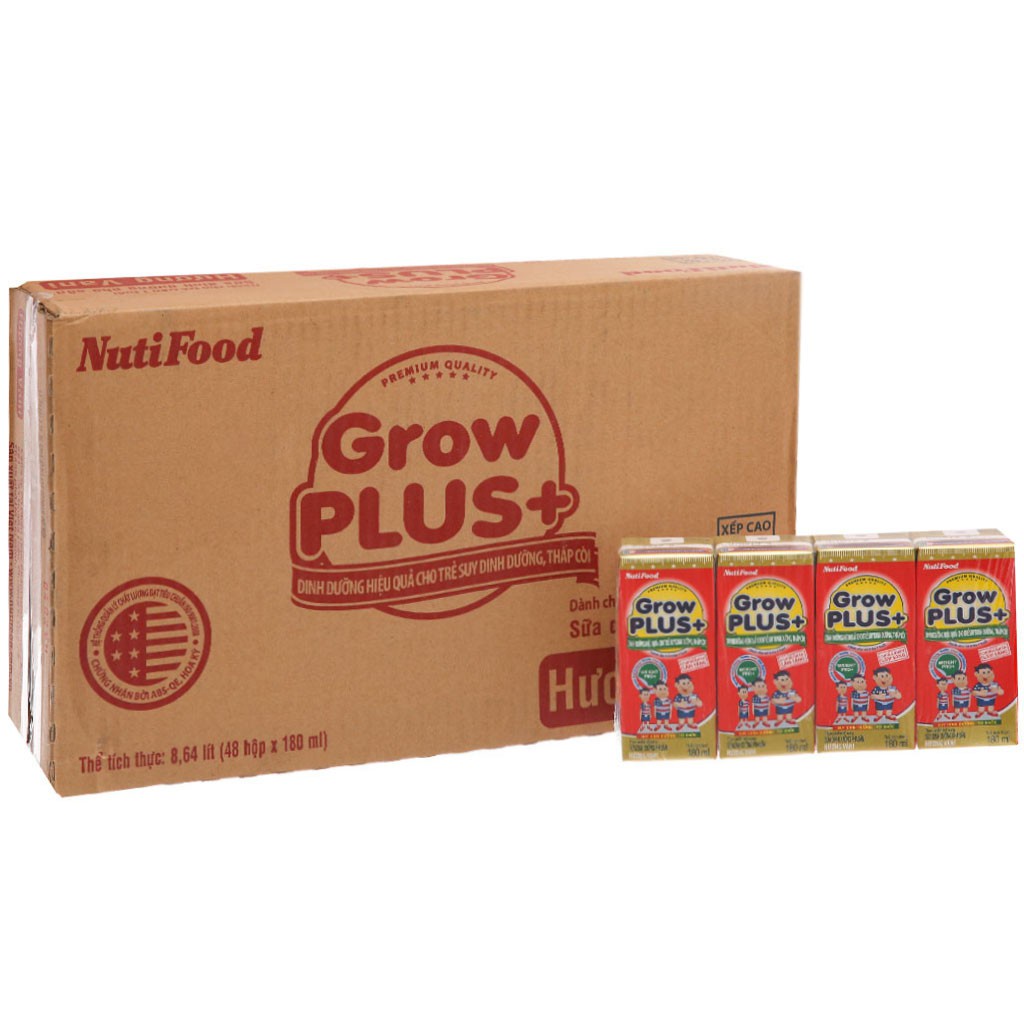 Sữa Bột Pha Sẵn Nutifood Grow Plus+ Đỏ Hương Vani Thùng 48 Hộp x 180ml (Cho trẻ suy dinh dưỡng, thấp còi)