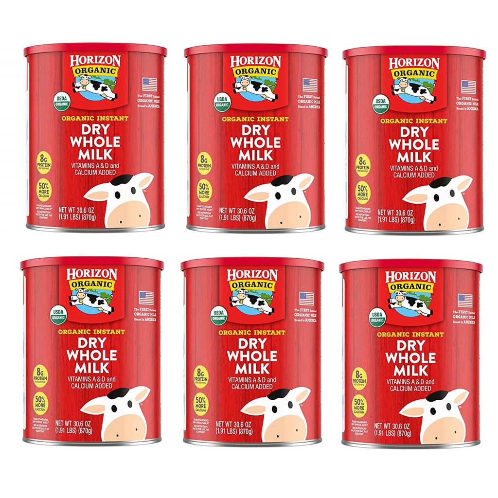 Combo 6 hộp sữa Horizon Organic Instant Dry Whole Milk 870 gram - sữa tươi hữu cơ dạng bột (Hàng Mỹ)