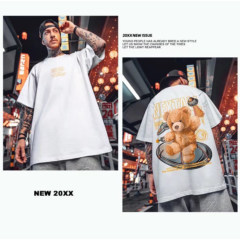 Áo Thun Tay Lỡ In Hình Gấu Size Lớn M-8XL Thời Trang Mùa Hè Cho Nam Và Nữ