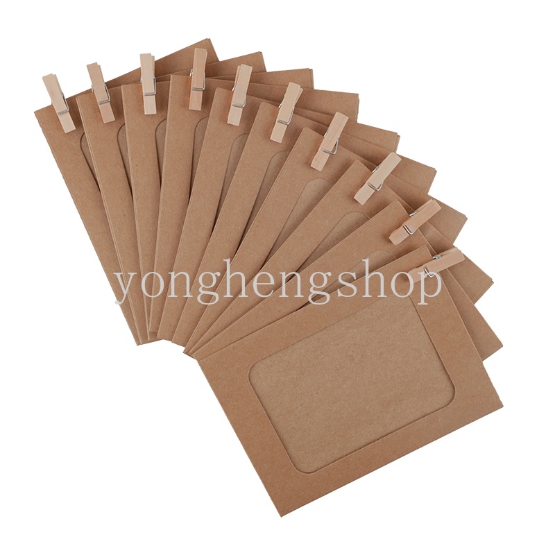Set 10 Khung Ảnh Giấy 6 Inch Kèm Kẹp Và Dây Treo Phong Cách Cổ Điển Dùng Trang Trí Tường DIY