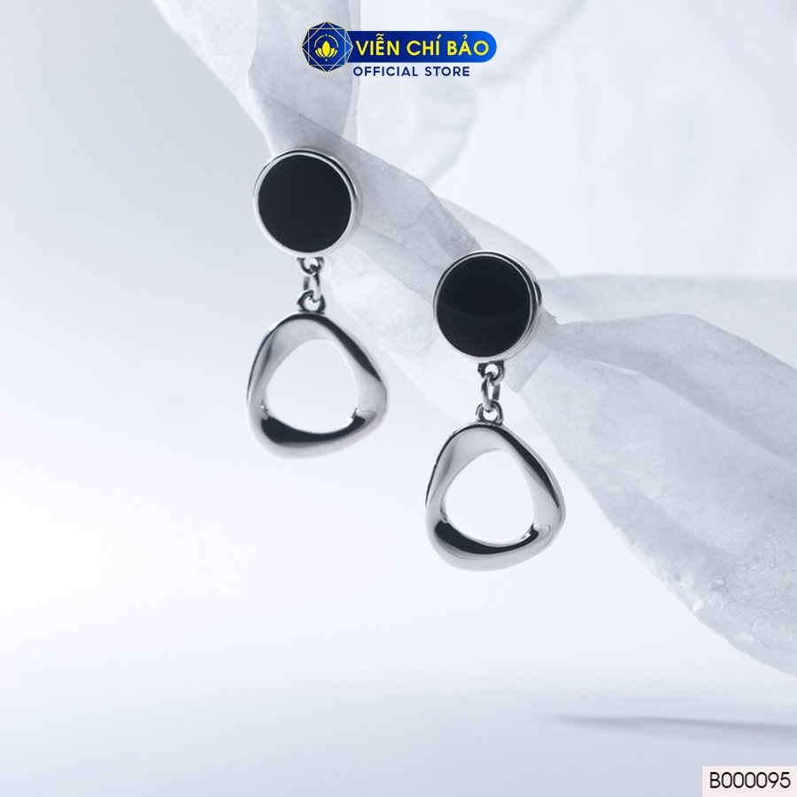 Khuyên tai bạc nữ đá đen tròn móc treo chất liệu bạc 925 thời trang phụ kiện trang sức Viễn Chí Bảo B000095