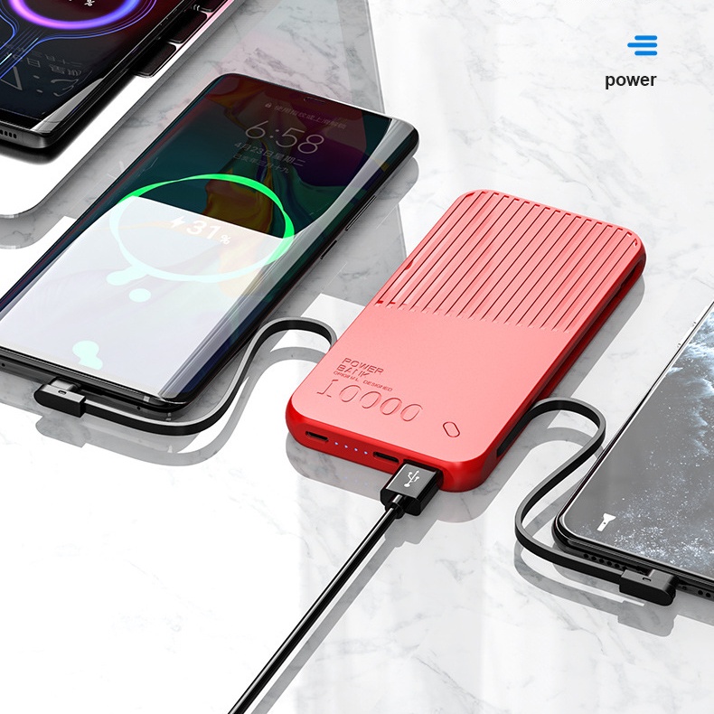 Sạc dự phòng 10000mAh tích hợp cáp sạc iP-TypeC-MicroUSB siêu mỏng gọn nhẹ