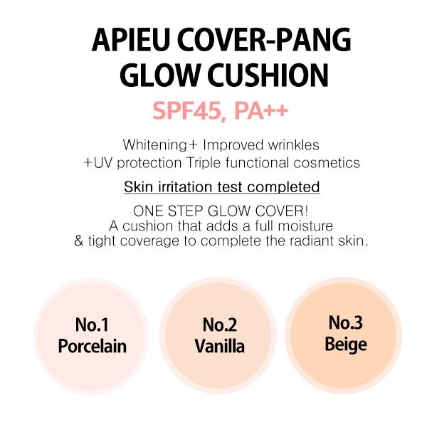 APIEU (Hàng Mới Về) Cushion Che Khuyết Điểm 15g (No.1 Cos / No.2 Vanilla / No.3