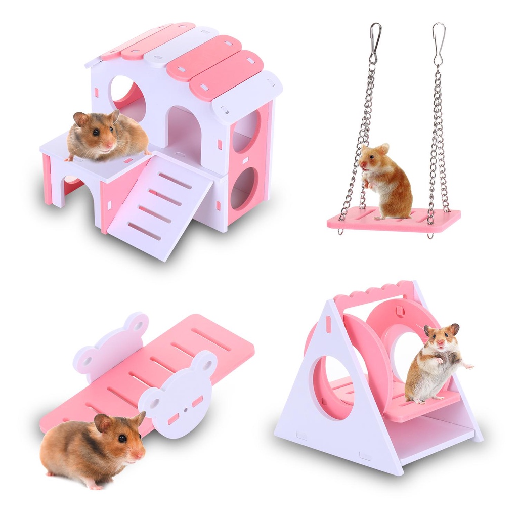 HECCEH Ngôi Nhà Gỗ Nhỏ Tự Tập Thể Dục Cho Chuột Hamster