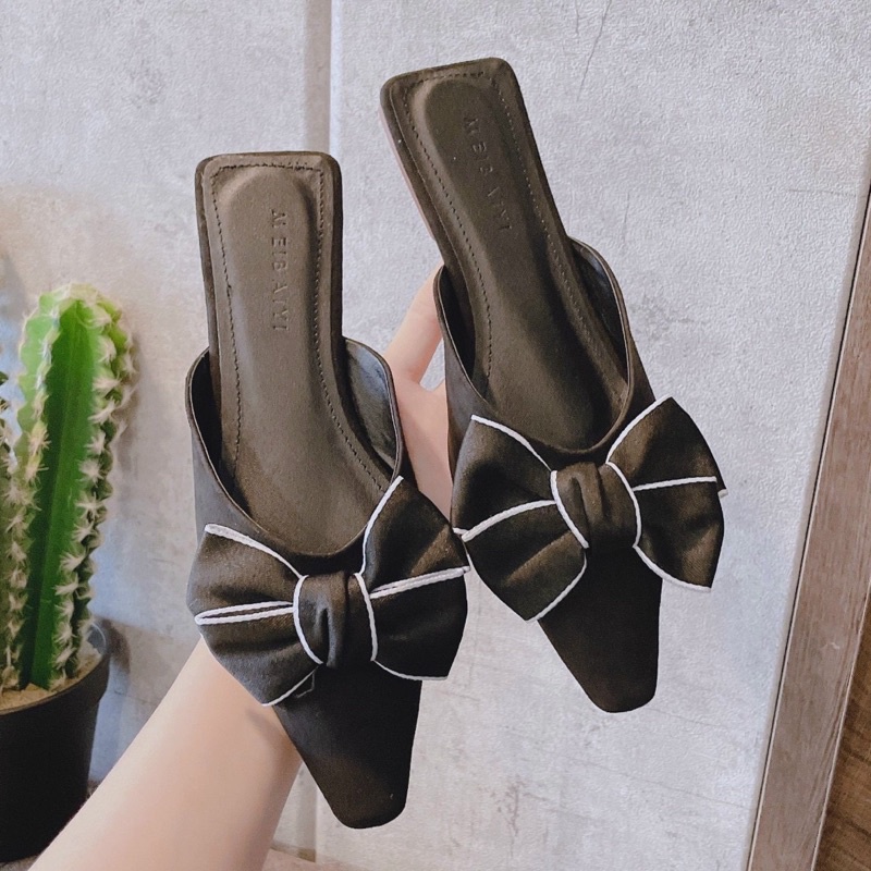 [Hàng Mới Về] DÉP SỤC NƠ TO MŨI NHỌN