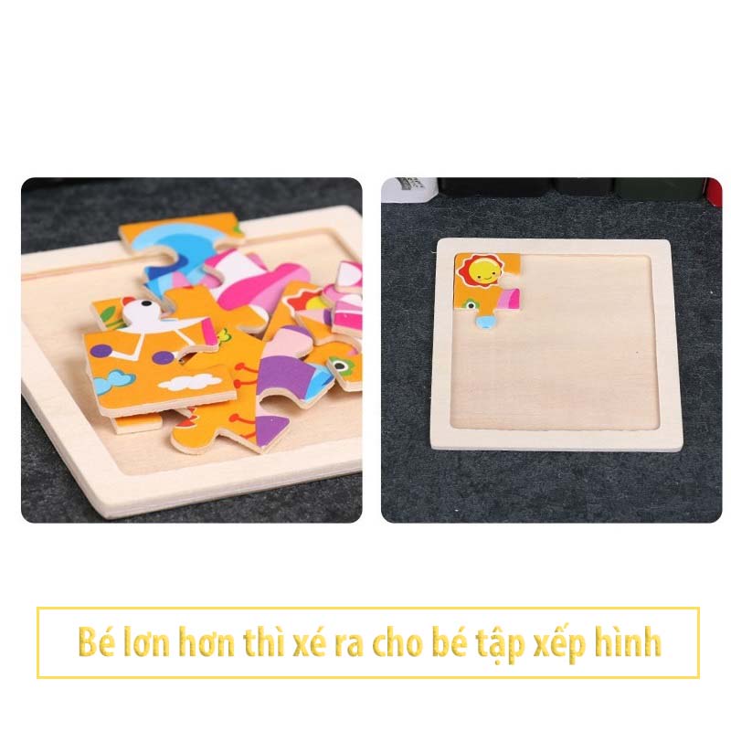 Đồ chơi xếp hình cho bé tranh ghép gỗ 3d 9 mảnh size nhỏ giúp trẻ rèn luyện tập trung sáng tạo và kiên nhẫn - BGH01