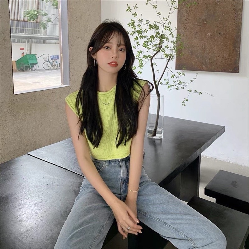 Áo len mỏng ba lỗ croptop