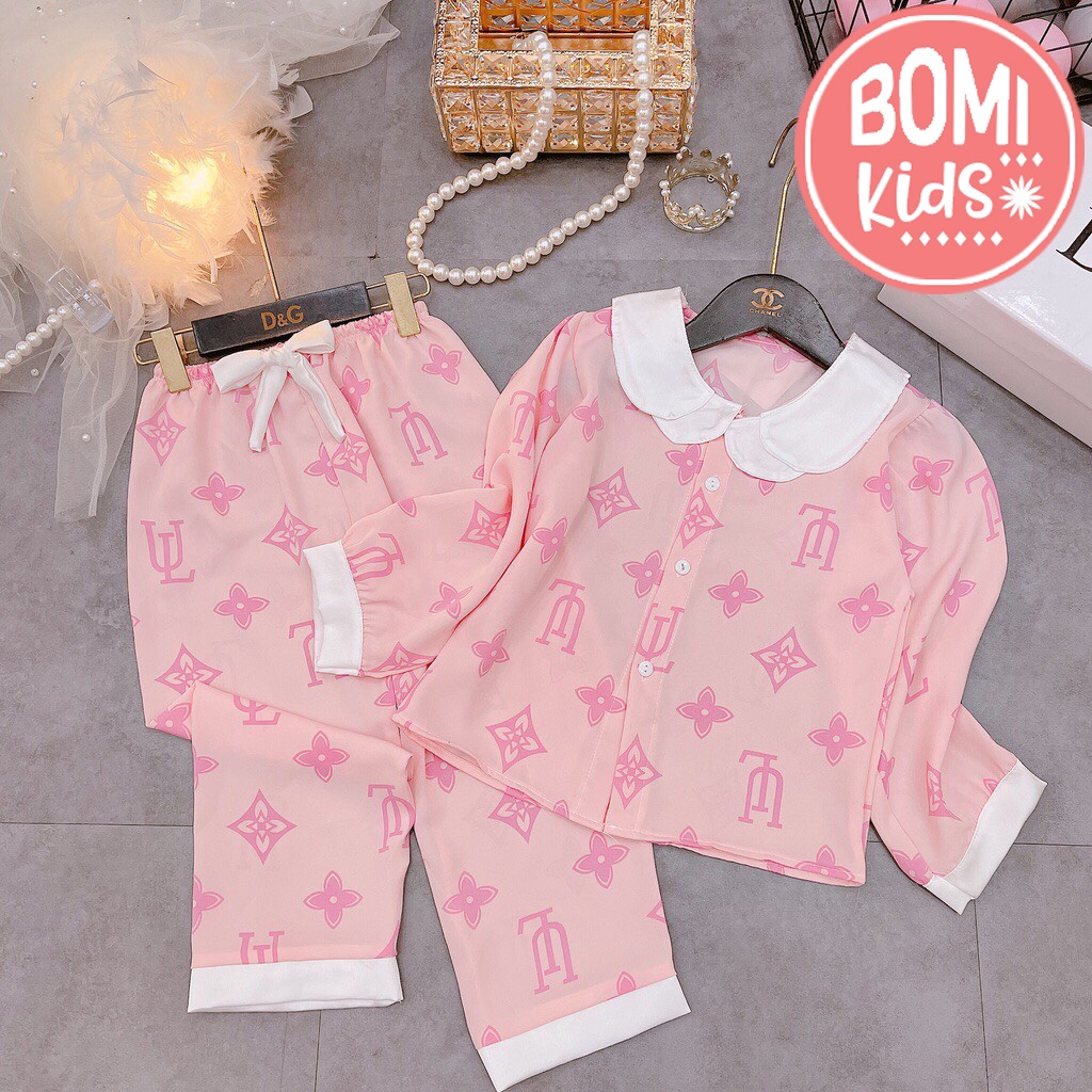 Bộ Đồ Ngủ Pijama Bé Gái Mặc Nhà Lụa Cao Cấp Nhiều Màu Dài Tay 15kg - 41kg